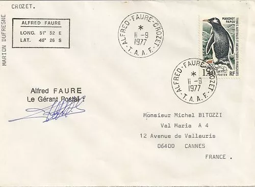 Carta T. A. A. F Crozet Para Postal-Cannes 1977