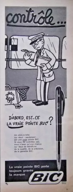 Publicité De Presse 1958 Contrôle La Vrai Pointe Bic - Jean Effel - Advertising