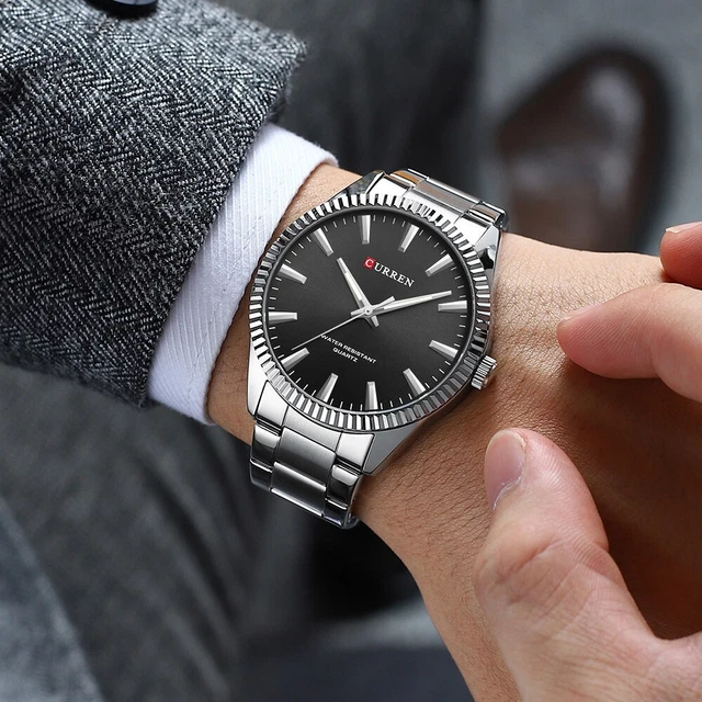 Orologio Da Polso Curren 8425 Uomo Analogico Quarzo Luxury Silver Nero lac