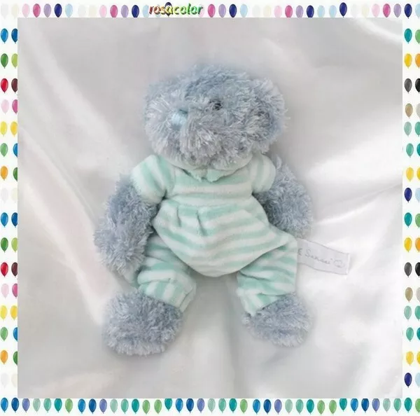 Doudou Peluche Ours Gris Bleu Rayures Blanc Vert Sensei Siretex