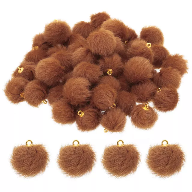 50pcs Pom Poms Charm, Pom Pom Charm Craft Pom Poms Pendants Balls, Brown