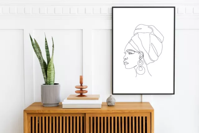 Retrato de turbante de mujer africana | Arte de una línea | Decoración del...