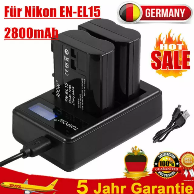 2X 2800mAh EN-EL15 Wiederaufladbar Akku + Dual Ladegerät Für Nikon D600 D7000 XM