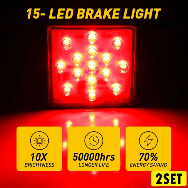 2Set 2" 15-LED Smoked Brake DRL Light Hitch Trailer Cover Fit Towing Hauling &