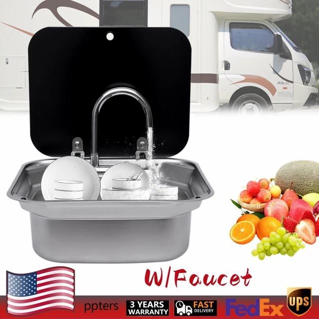 COMPLETE RV SINK Unit W/Faucet Caravan Camper Hand Wash Basin Stainless