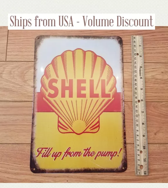 Retro Shell Sign Metal Shell Gas Station Sign Tin Shell Sign Shell Garage Shop