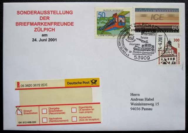 Bund BRD Mi 1530 R-Brief SST Zülpich Sonderausstellung der Briefmarkenfreunde