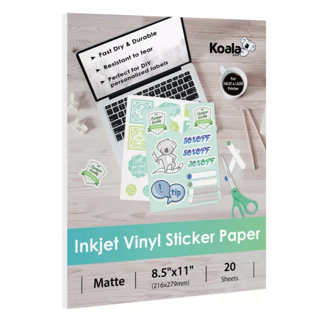 100 Sheets A-SUB Printable Vinyl Sticker Paper Glossy White 8.5x11 Inkjet  Cricut