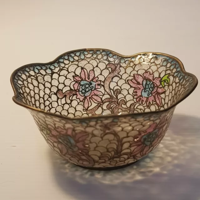 Plique A Jour Transparency Enamel Chinese Cloisonne Glass Bowl Fine Clear