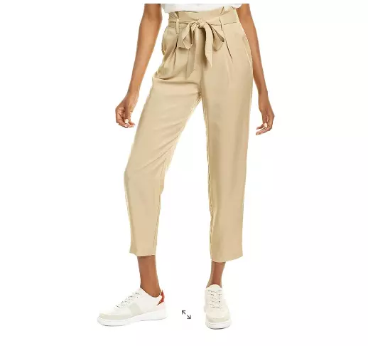 Socialite Womens Beige Paperbag Pants Size Small High Waist Tapered Leg Pockets