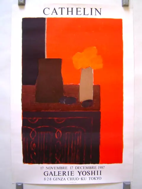 AFFICHE litho ancienne 1987 : peintre CATHELIN  / GALERIE YOSHII / TOKYO / JAPAN