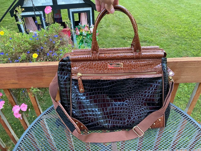 Samantha Brown Croc Embossed Black Dowel Travel Shoulder Bag 16"
