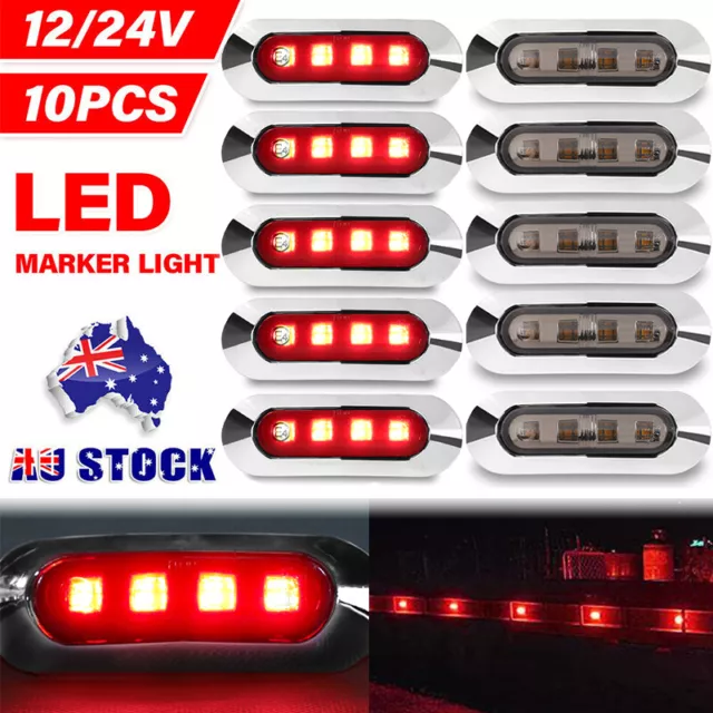 10x Red Clearance Lights Side Marker led Trailer Truck Lorry Lamp Chrome 12V 24V