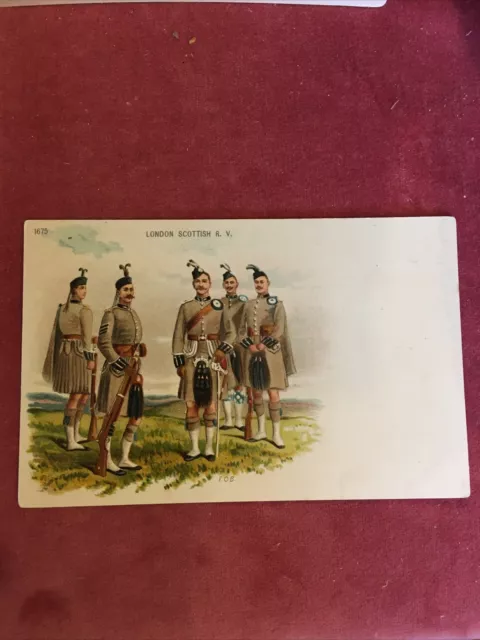 Pre-WW1 LONDON SCOTTISH R.V. CHROMOLITHOGRAPHIC PRINTED PC ca 1900