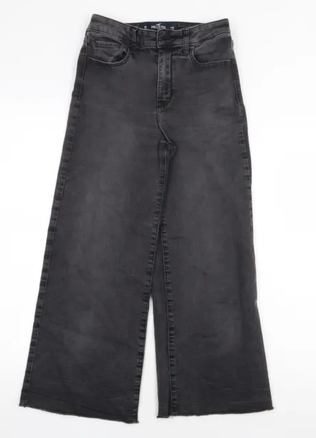 Hollister Womens Black Cotton Wide-Leg Jeans Size 25 in Regular Button
