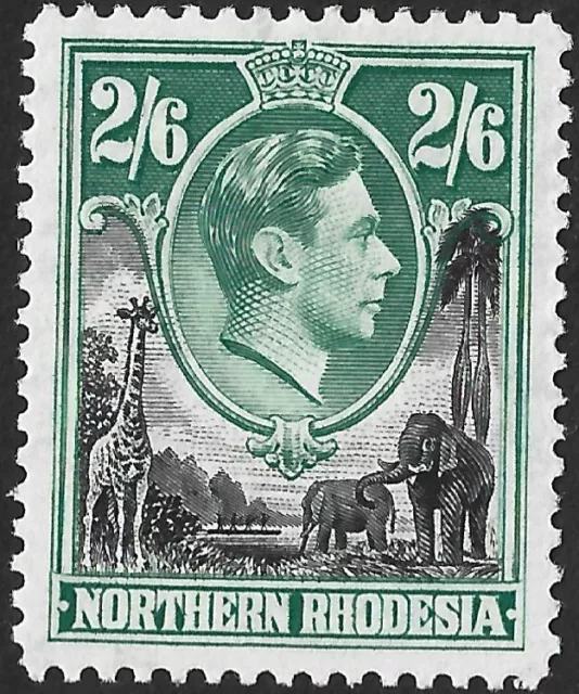 Northern Rhodesia 1938-52 KGVI 2/6d Black & Green SG.41 Mint (Hinged)  Cat:£16