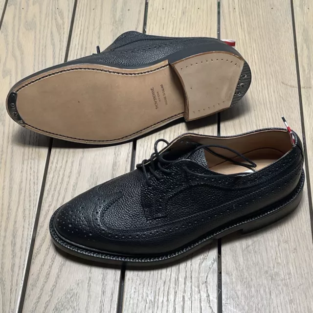 1100$ Thom Browne Grain Textured Longwing Black Brogues Shoes, Oxfords 8 US