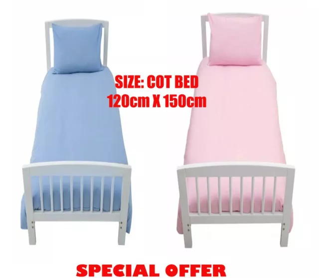 Toddler Cot bed Duvet Cover Pillowcase 120cm X150cm Blue / Pink / Purple / White