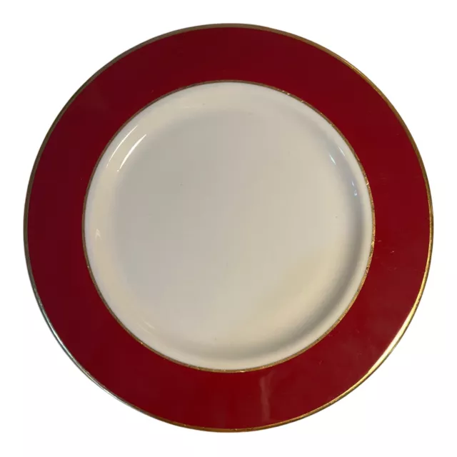 One SYRACUSE China Maroon Rim Gold Trim 10.75" Dinner Plates- 7 Available
