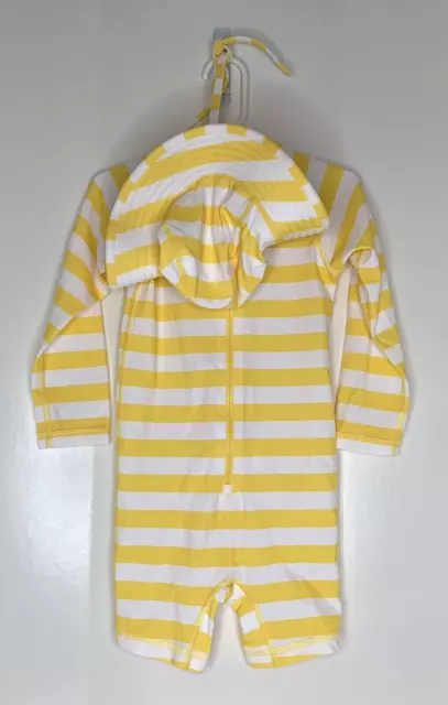 Hanna Anderson 90 3T Rash Guard swimsuit Swim + sun hat yellow white stripes