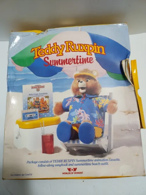 Vintage Teddy Ruxpin Summertime Outfit Book Animation Cassette In Box WOW Beach