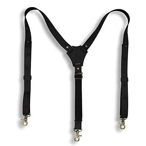 Suspenders Black Leather Flex Slim 1 inch | Wiseguy Original