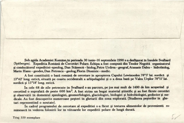 Romania Arctic 2 pr.c. Expedition Polar 1989-1990 sp.cancel Bucuresti 21.03.1991 2