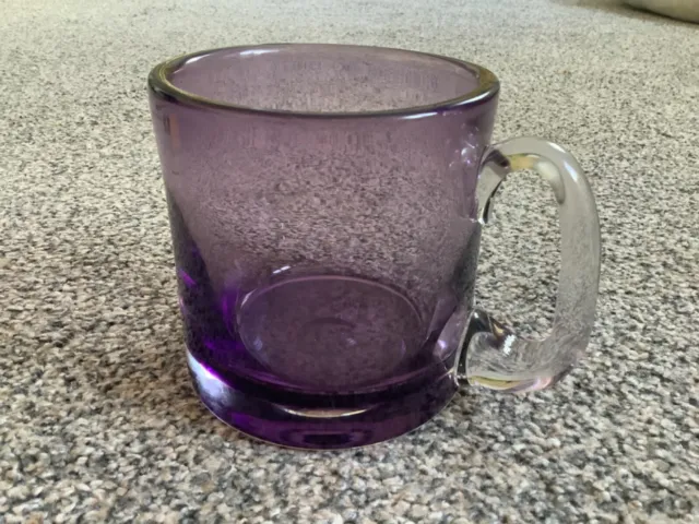 Large Amethyst Glass Mug Cup Thick Glass Heavy Clear Glass Handle Indented Base