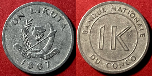 Congo 1967 1 Likuta KM-8 Aluminum VF+ #15 - US Seller