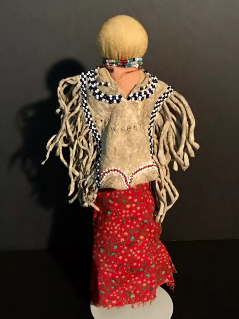 Historic Apache/Plains Beaded Deerskin Fringed Yoke Doll,Calico Dress,Excellent!