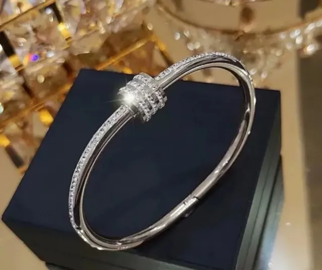 Titanium Steel Non Tarnish Bangle Bling Crystal Trending CZ  Zirconia Bracelet