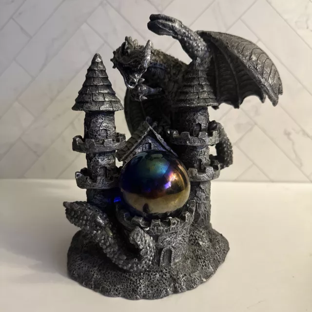Small Dragon Castle Metallic Orb Ball Statue Figurine Decor Fantasy