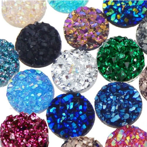 8 x Resin DRUZY Flatback 12mm Round Cabochons Charms Craft Embellishment 723.