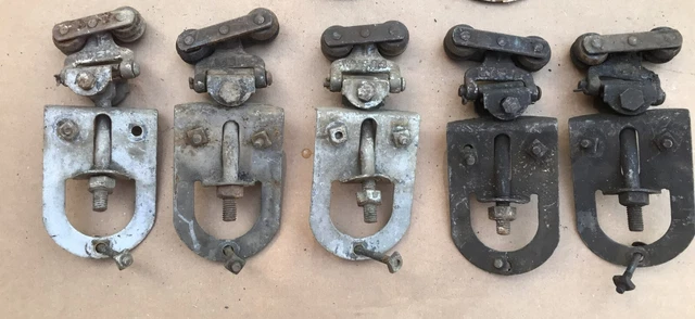 Lot of (5)  Antique Cast Iron Barn Door Rollers Hangers by Ashland Myers