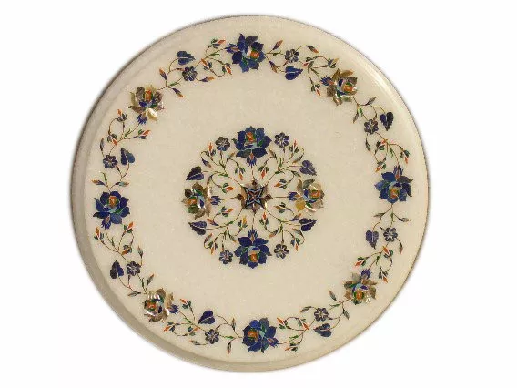 12" White Marble Inlay Coffee Table Top Pietra Dura Stone Inlaid Table Top Gifts