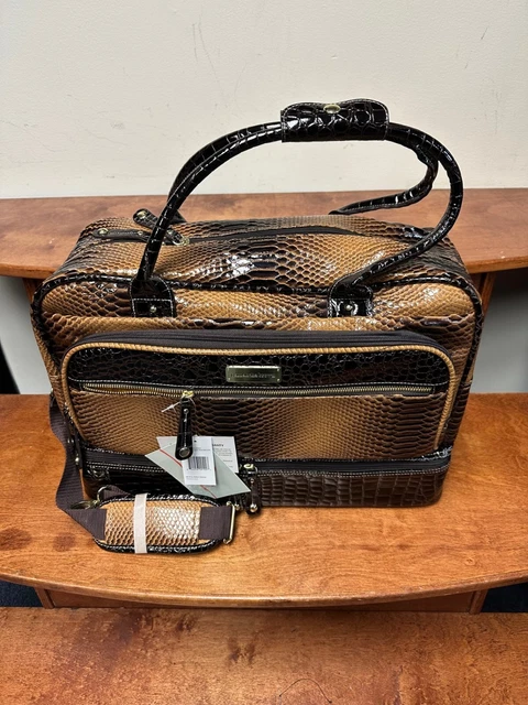 New Samantha Brown Ombre Croc Drop Bottom Satchel Brown Golden Rod Color