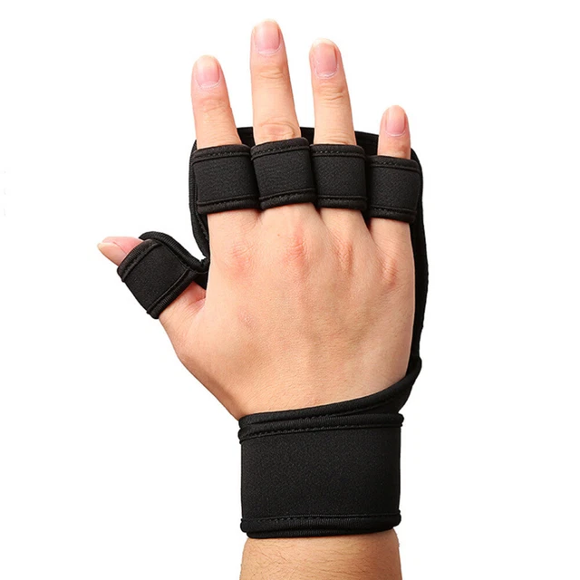 Fingerless Workout Gloves Weight Lifting Hand Grips Black Handles Sports 8