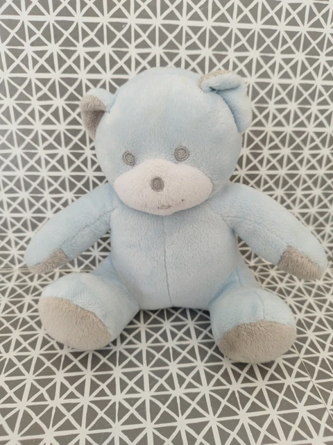 Doudou peluche ours bleu gris blanc Musti 15 cm Assis
