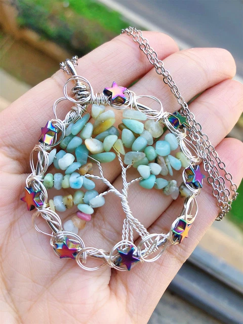 Amazon Gem Stone Tree Of Life Water-Drop Necklace Chakra Reiki Healing Amulet