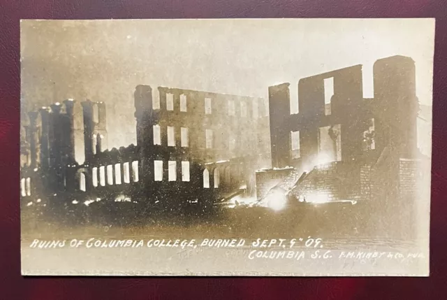 1909 RPPC Postcard Columbia SC Columbia College Destroyed By Fire #2
