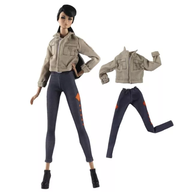 1set Fashion Doll Clothes Khaki Coat & Trousers Pants For 11.5in Doll House Toy