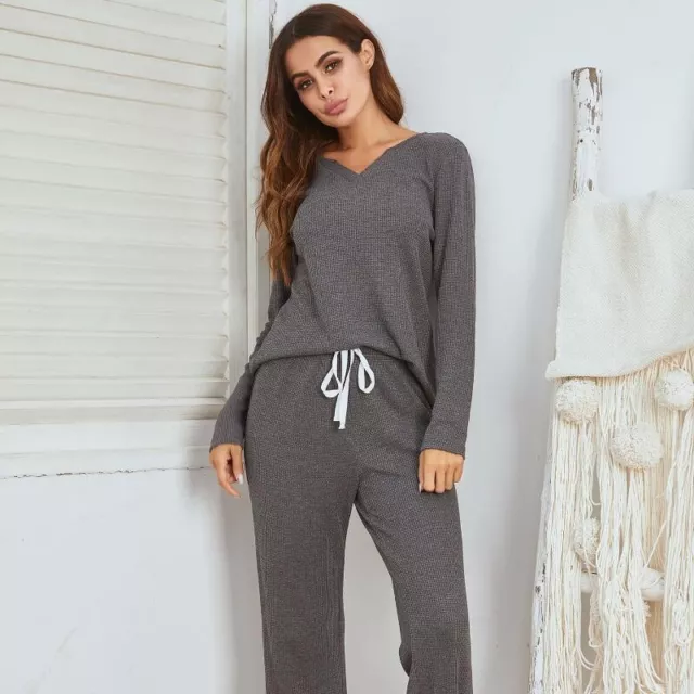 Women Pajamas Top Pants Set Nightwear Drawstring Waist Sleepwear Loungewear