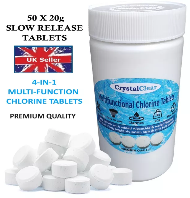 20g Chlorine Tablets 1kg - 4-in-1 Multifunctional with Clarifier & Algaecide