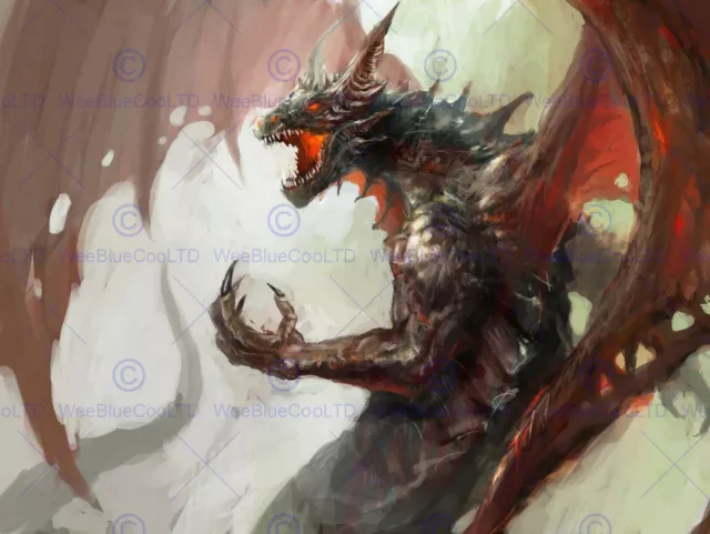 Painting Illustration Fantasy Dragon Monster Fire Wings Art Print Poster Mp5370B