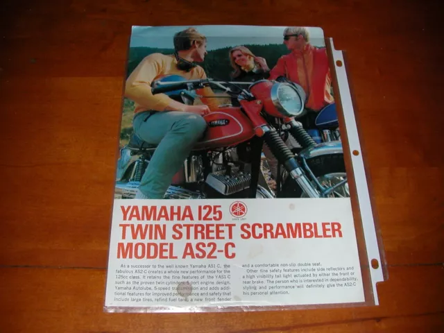 1969 Yamaha 125 Twin Street Scrambler Scr As2-C Sales Sheet Fact Brochure