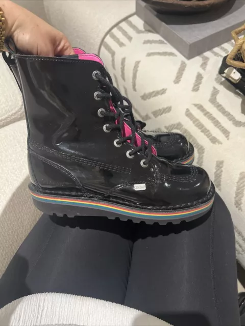 BLACK PATENT LEATHER Hi Top Kickers With Rainbow Band Size 4 40.00 PicClick UK