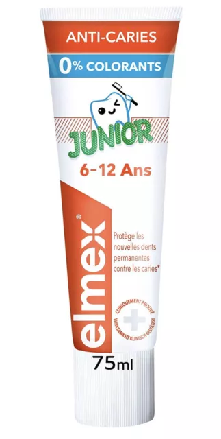 Lot de 3 dentifrices enfant Elmex anti caries JUNIOR 6-12 ans     (75ml x 3)