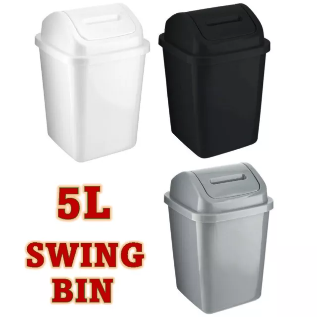 5L Plastic Bin Swing Top Lid Waste Paper Bathroom Kitchen Home Office Basket UK