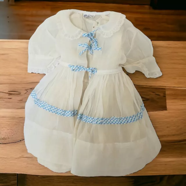 Vtg Baby Girl Tulle Dress Tiny Town Togs Full Circle Slip Overlay Ginham Blue