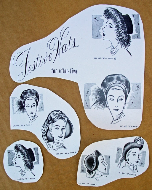 "Festive Hats" Ad Cuts from Dec. 1947: Stamps-Conhaim Company